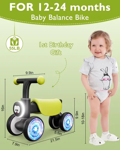 Miniatura 4 de Bicicleta de equilibrio para niños pequeños con ruedas brillantes y coloridas, juguetes para bebés de 1 año, niños y niñas, bicicleta de equilibrio