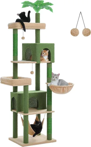 Miniatura 13 de Árbol para gatos de 45 pulgadas para gatos de interior, torre compacta para gatos con 2 condominios, cama hamaca y 5 juguetes de bola colgantes
