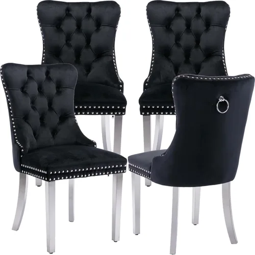 Miniatura 21 de Juego de 2 Sillas de Comedor Modernas de Mediados de Siglo, Tapizadas en Terciopelo Beige con Respaldo Acolchado, Sillas de Cocina y Comedor, Patas