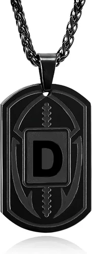 Miniatura 66 de Graduation Gifts - Football Initial Necklace for Men Boys Kids Teen Dog Tag Stainless Steel Black Letter Pendant Sport Football Athletes Jewelry