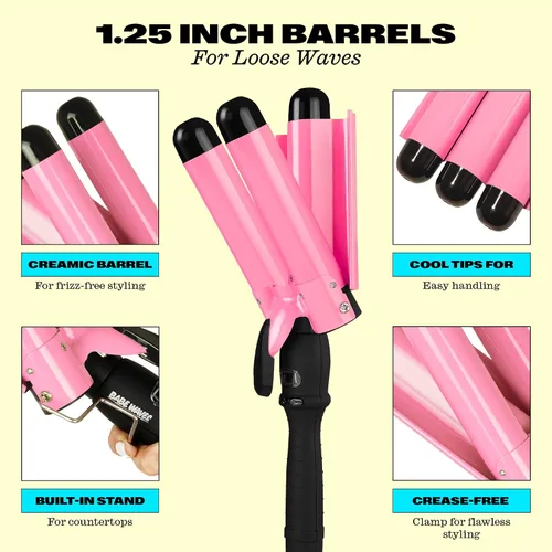 Miniatura 2 de Trademark Beauty - Ondulador de pelo de tres barriles, rizador, 1.25 pulgadas, ondas de playa, rizador de pelo de temperatura ajustable, Babe Waves