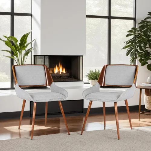 Miniatura 2 de Armen Living Silla de comedor Panda en tela gris y acabado de madera de nogal, 25 pulgadas de profundidad x 20 pulgadas de ancho x 31 pulgadas