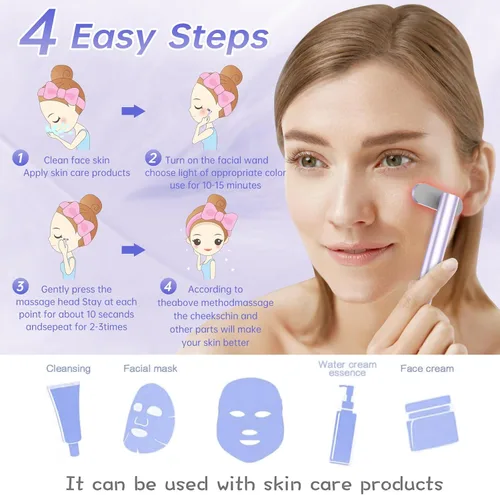 Miniatura 6 de Terapia de luz roja, terapia de luz facial LED, 7 colores, varita de belleza para ojos, masajeador facial rojo para cuidado de la piel y herramienta