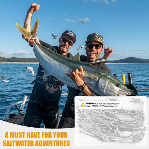 Miniatura 9 de Ganchos de pesca de agua salada de acero inoxidable – 50 ganchos O'shaughnessy forjados de caña larga J anzuelos de pesca extra fuertes para pesca
