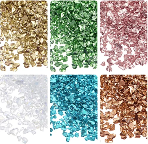 Miniatura 9 de uxcell Chips de vidrio triturado de 6 colores, vidrio metálico con purpurina irregular de 0.039-0.157 in para manualidades, jarrón de joyería