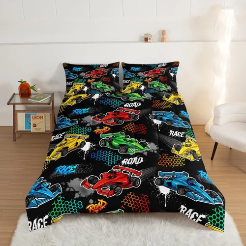 Miniatura 2 de HOSIMA Edredón de Coche de Carreras de Dibujos Animados para Niños para Decoración de Cama de Coche de Carreras, Juego de Ropa de Cama para Niños