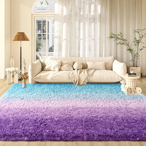 Miniatura 3 de Alfombras de área azul morado de 4 x 6 pies para dormitorio, sala de estar, bonitas alfombras degradadas de interior, alfombra suave de felpa