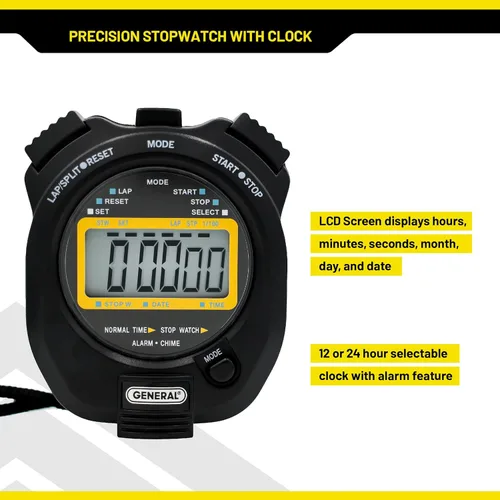 Miniatura 5 de General Tools Temporizador deportivo SW269, cronómetro con reloj, negro