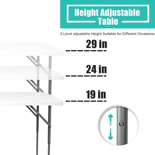 Miniatura 4 de Mesa plegable de 4/6/8 pies, mesa plegable de altura ajustable, escritorio pequeño para interiores y exteriores, mesa de picnic portátil de plástico