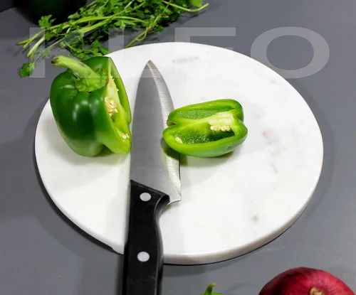 Miniatura 5 de KLEO Tabla de cortar de mármol, tabla redonda para quesos y plato de vino, tamaño mediano (9 pulgadas redonda), color blanco