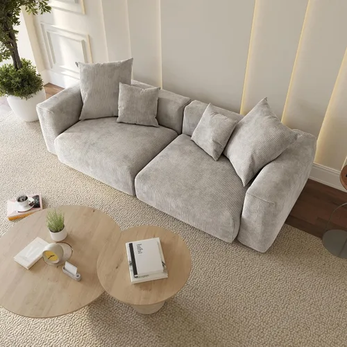 Miniatura 50 de WJShome Cloud Couch Sofá Seccional Modular, Sofá en Forma de L de 102 pulgadas con Otomana, Sofá de Pana Beige de 3 Asientos, Sofá Seccional