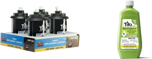 TIKI Brand - Recipientes de repuesto para antorcha de 12 onzas (paquete de 4) + combustible para antorcha Clean Burn BiteFighter de 32 onzas