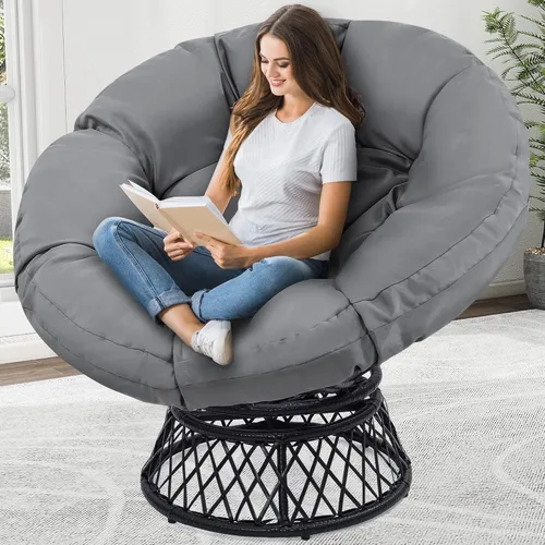 Miniatura 11 de KROFEM Silla Papasan Gigante de Ratán Ergonómica Extragrande de 46" con Cojín Suave y Grueso para Adultos, Giro Fluido de 360°, Resistente al Agua