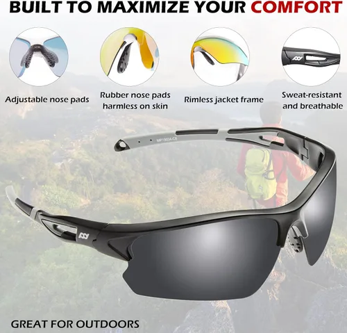 Miniatura 5 de POLARS DESIGN Outdoor Sports Polarized Sunglasses for Men and Women, TR90 Frame, UV Protection, With Case, for Fishing Hiking Alfombrilla negra C8