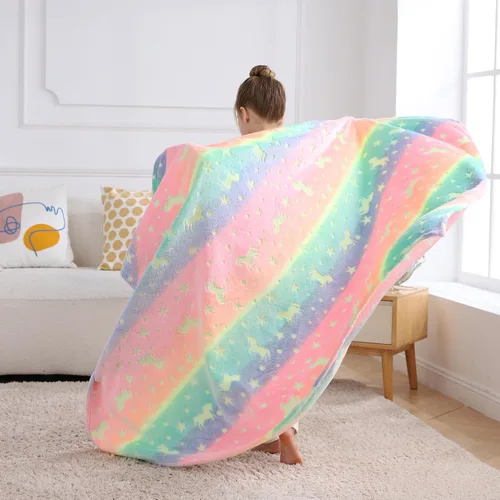 Miniatura 5 de Softan Manta Decorativa de Unicornios para Niños que Brilla en la Oscuridad, Regalos de Manta para Niños y Niñas, Manta de Franela Suave y Acogedora