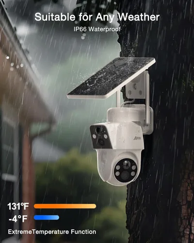 Miniatura 5 de ANRAN Paquete de 2 Cámaras de Seguridad Solar de Doble Lente Inalámbricas para Exteriores - Gran Angular Fijo de 3MP + PTZ con Vista de 360°, Cámara