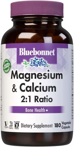 BlueBonnet Cápsulas vegetarianas de magnesio y calcio 2:1, 180 unidades, color blanco