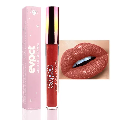 Miniatura 21 de evpct Juego de lápiz labial y brillo de labios 2 en 1 con purpurina color rosa nude metálico brillante para mujeres, de larga duración, impermeable
