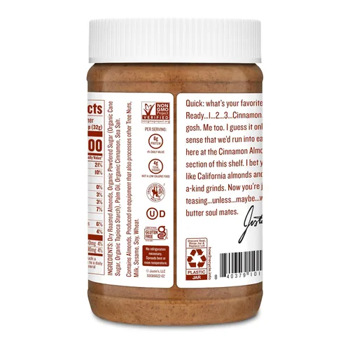 Miniatura 2 de Justin's Mantequilla de almendras y canela, sin revuelta, sin gluten, sin OMG, de origen responsable, tarro de 16 onzas (paquete de 6)
