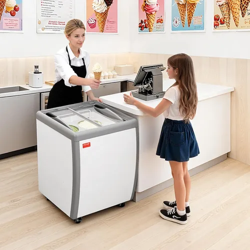 Miniatura 8 de VEVOR Vitrina de helado comercial, congelador de pecho de 5.6 pies cúbicos, gabinete de inmersión de gelato para restaurante, congelador profundo