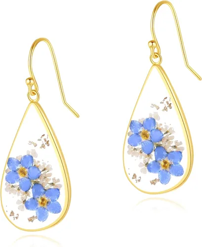 Miniatura 28 de Forget-Me-Not and Queen Anne's Lace Pressed Wildflower Earrings Pressed Flower Earrings Handmade Drop and Dangle Earrings Gift for Woman