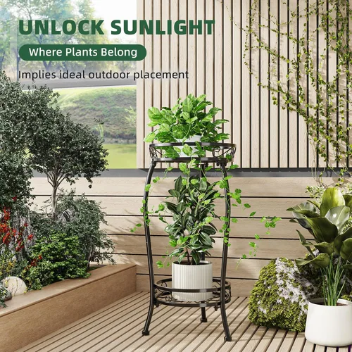 Miniatura 6 de Simple Trending Soporte para plantas para interiores y exteriores, estante redondo alto para plantas, soporte de metal de 2 niveles para maceta