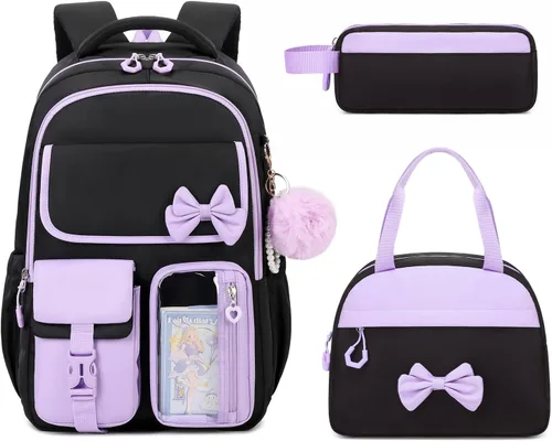 Miniatura 10 de Mochila para niñas, mochila escolar para niñas, bonita mochila con lazo para niñas, niños y adolescentes, para estudiantes de escuela primaria