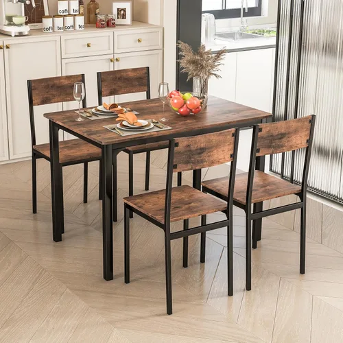 Miniatura 10 de GOFLAME Juego de mesa de comedor de 5 piezas, mesa de cocina industrial y sillas para 4 personas con respaldo y marco de metal, juego de comedor Gris