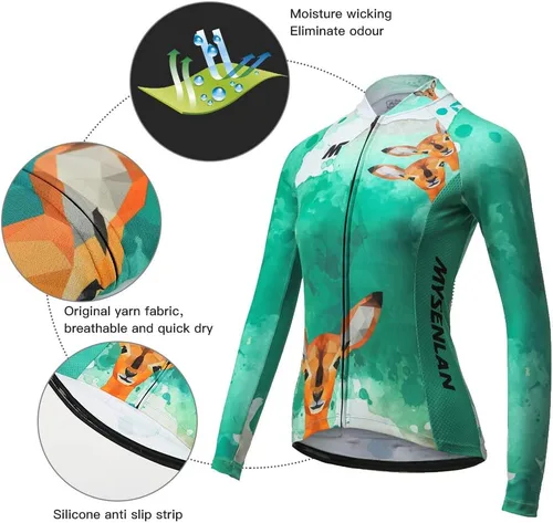 Miniatura 15 de Mysenlan - Conjunto de camiseta de manga larga transpirable para mujer, pantalones largos acolchados 3D, camisa de bicicleta, ropa de ciclismo