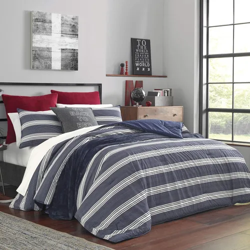 Miniatura 13 de Nautica - Juego de edredón King, ropa de cama reversible de algodón con fundas a juego y bolsa de lavandería reutilizable, peso medio, certificado