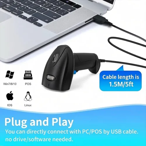 Miniatura 2 de Escáner de código de barras USB 1D con cable CCD, lector de código de barras compatible con pantalla, escáneres de código de barras para tienda