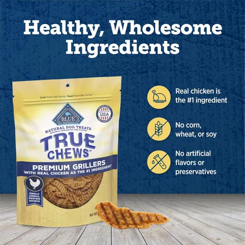 Miniatura 7 de Blue Buffalo True Chews Premium Grillers Golosinas Naturales para Perros, Pollo, Bolsa de 12 onzas
