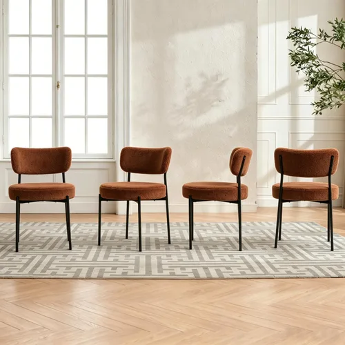 Miniatura 18 de Boucle - Juego de 2 sillas de comedor modernas de mediados de siglo con respaldo curvado y marco de metal, sillas de comedor tapizadas redondas