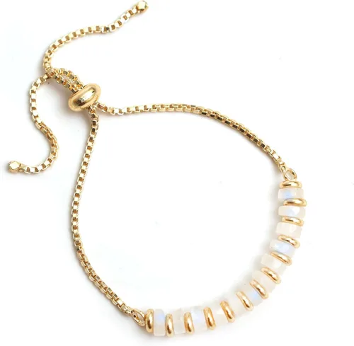 Miniatura 16 de Natural Heishi Beads With Spacers Slider Bracelet Gemstone Healing Jewelry With 14k Yellow Gold Plated 8- Inch Adjustable Length