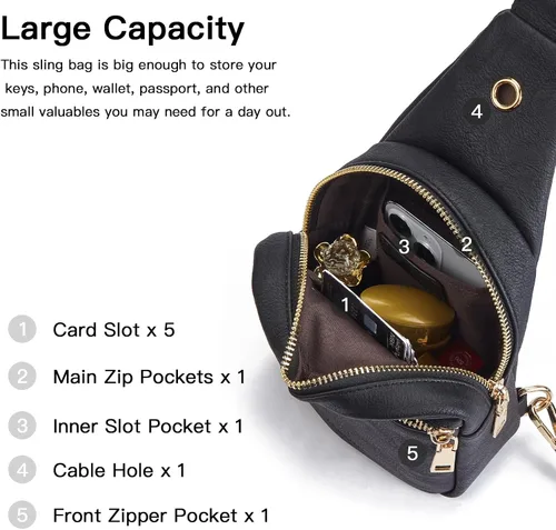 Miniatura 59 de Telena Riñonera pequeña para mujer, de cuero, cangureras, bolsa de pecho para mujer