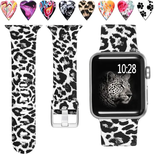 Miniatura 17 de Laffav Compatible con Apple Watch Bandas de 42mm 41mm 40mm 38mm para Mujeres y Hombres, Pulseras de Silicona Suave con Patrón Impreso Indeleble