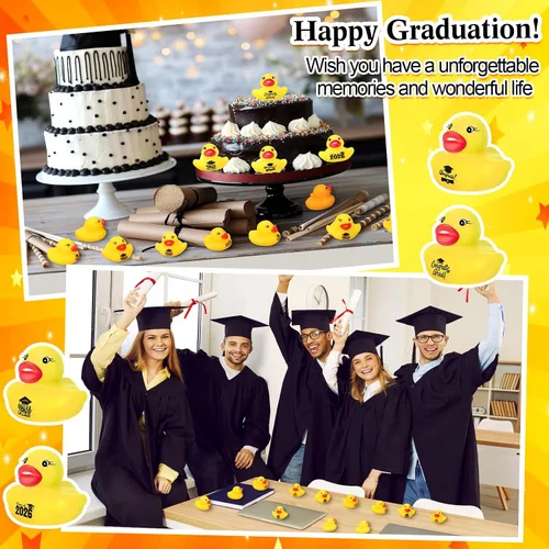 Miniatura 4 de MiniInflat 100 patos de goma de graduación de clase 2026 a granel 2026 Congrats Grad, varios patos de goma para graduación, juguetes de pato