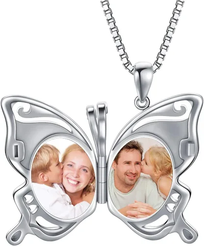 Miniatura 4 de LONAGO Medallón de mariposalibélulaabejabúho que sostiene imágenes de plata de ley 925 con medallón de fotos de mariposa para mujer