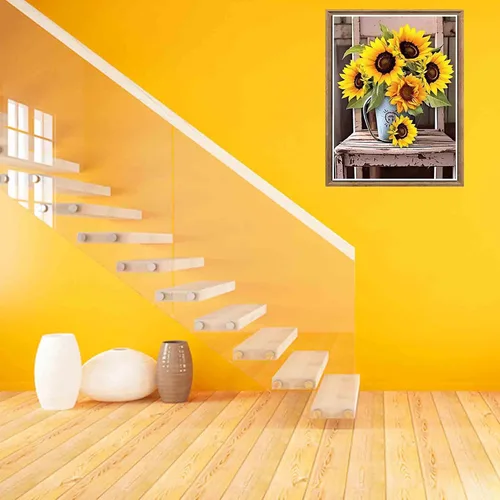 Miniatura 3 de Bimkole Kits de pintura de diamantes 5D, silla de girasol, flores de taladro completo, juego de bordado de diamantes de imitación de pintura