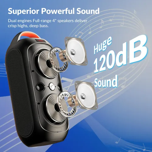 Miniatura 2 de Altavoces Bluetooth inalámbricos: sonido fuerte de 120 dB, 8 luces LED dinámicas, 5 modos RGB, Bluetooth 5.3, entrada TWS/USB/TF/AUX/FM/Mic, mango