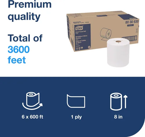 Miniatura 2 de Tork Rollo de toallas de mano blanca H80, Premium, 6 rollos, 8030630 Blanco