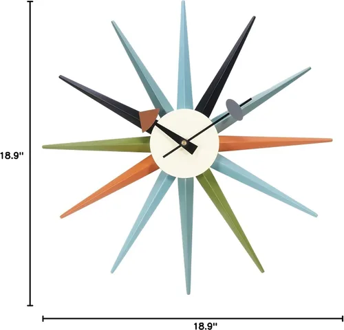 Miniatura 10 de SHISEDECO Reloj moderno con forma de explosión de sol en multicolor, sin tictac, de madera, diseño retro de mediados de siglo, reloj de cuarzo