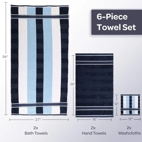 Miniatura 6 de Lavish Home Juego de toallas de baño de 6 piezas, accesorios de baño 100% algodón de 525 GSM, 2 toallas de baño, 2 paños de mano y 2 paños