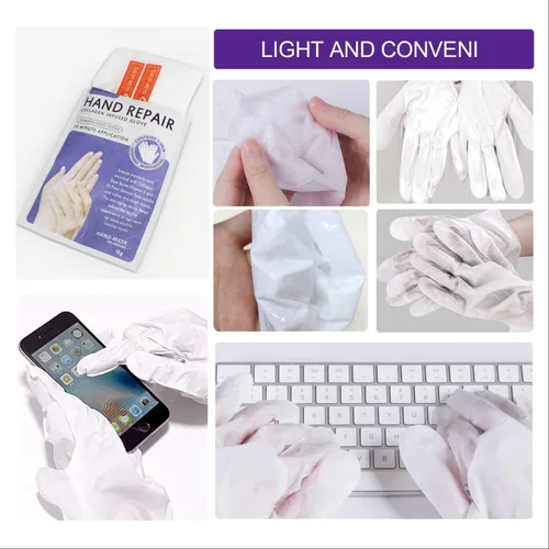 Miniatura 7 de 4 paquetes de guantes hidratantes para manos, máscara de spa para manos con colágeno, suero + vitaminas + extractos naturales de plantas para manos