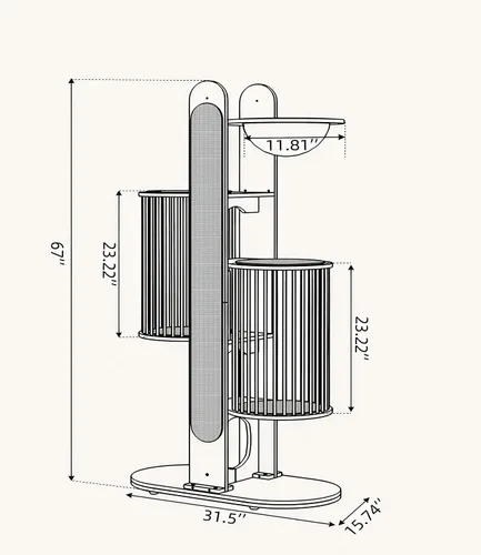 Miniatura 7 de Moderna torre de árbol para gatos de interior, torre para gatos de madera maciza de 67 pulgadas de alto con postes rascadores, casa de lujo natural
