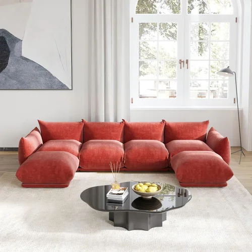 Miniatura 31 de WJShome - Sofá seccional modular, sofá de chenilla de 264 cm de lana minimalista, sofá convertible de 3 plazas, sofá de sala de estar ancho