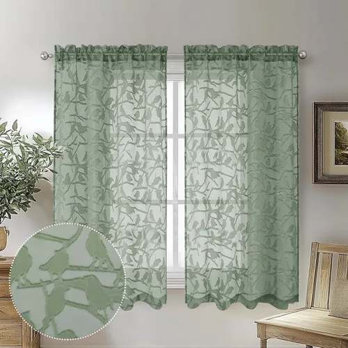 Miniatura 47 de OVZME Anji - 2 paneles de cortinas traslúcidas de gasa marrón de 72 pulgadas de largo para dormitorio, doble bolsillo para barra, tela ligera