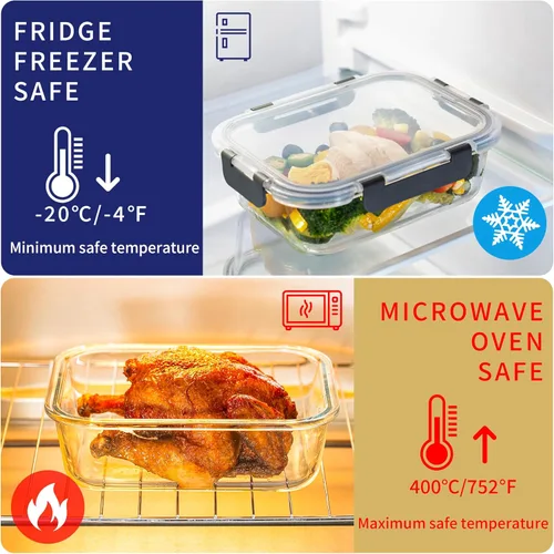 Miniatura 4 de MFY Paquete de 5 recipientes de almacenamiento de vidrio de 36 onzas con tapas, juego de 2 compartimentos para preparación de comidas, recipientes