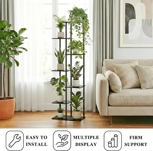 Miniatura 4 de Soporte para plantas de interior de 7 niveles y 8 macetas, estante de madera de metal para plantas, múltiples macetas de esquina para plantas