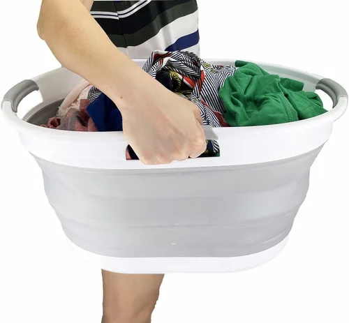 Miniatura 8 de SAMMART Cesta plegable de plástico para la ropa sucia de 25L (6.6 galones), contenedor de almacenamiento plegable y organizador, tina de lavado